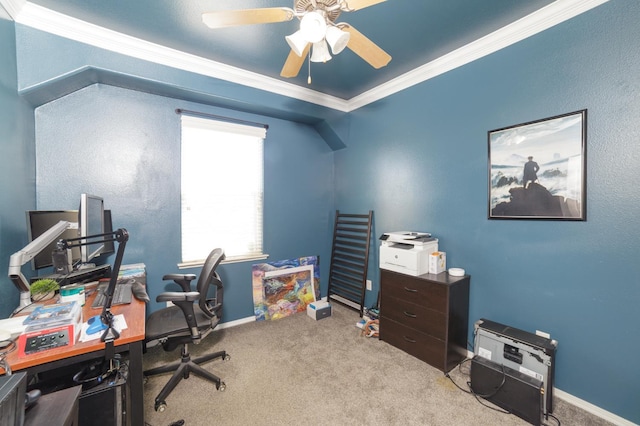 4001 W Fig Tree Ln, Fresno, CA 93722 - office space with crown molding, carpet, and ceiling fan