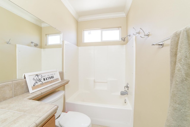 4001 W Fig Tree Ln, Fresno, CA 93722 - full bath featuring crown molding, vanity, and shower / washtub combination