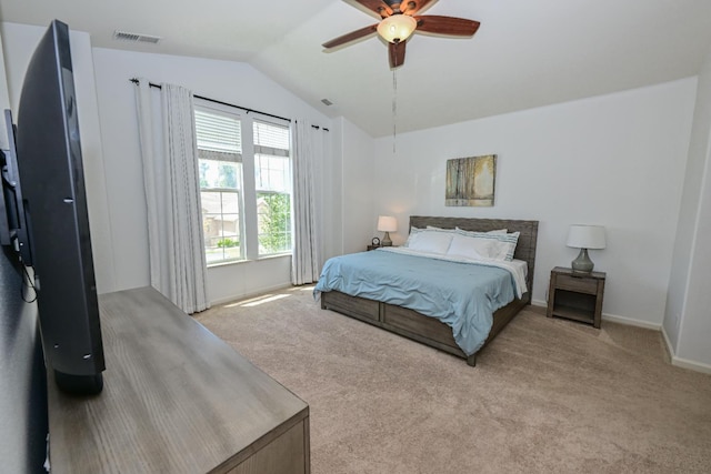 1082 E Oakmont, Fresno, CA 93730 - bedroom with lofted ceiling, light colored carpet, and a ceiling fan