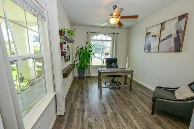 1082 E Oakmont, Fresno, CA 93730 - office space featuring dark wood-style flooring and a ceiling fan
