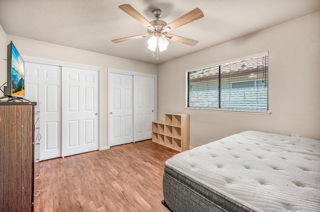 115 Prince Ln, Madera, CA 93637 - bedroom featuring two closets, light wood-style floors, and ceiling fan