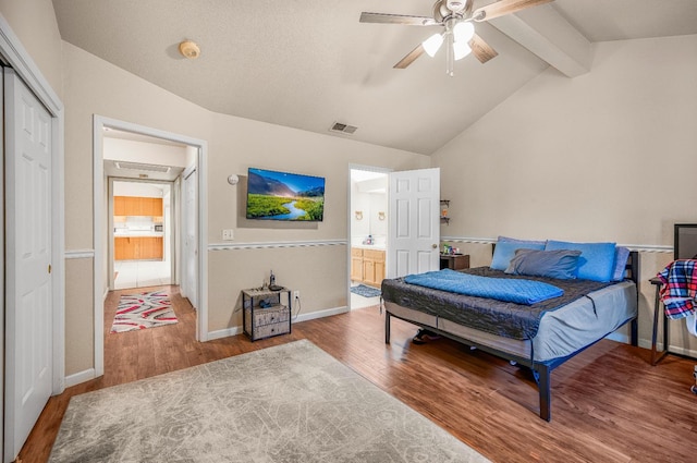 115 Prince Ln, Madera, CA 93637 - bedroom with wood finished floors, ceiling fan, ensuite bath, and a closet