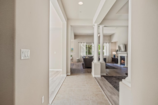 10911 E Swift Ave, Clovis, CA 93619 - hall with decorative columns, recessed lighting, and light wood-style floors