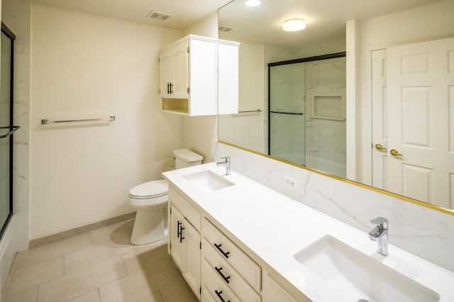 1542 E Alluvial Ave Unit 128, Fresno, CA 93720 - full bath featuring a marble finish shower, double vanity, tile patterned floors, and recessed lighting