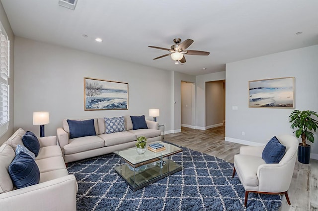 629 Del Monte Ave, Clovis, CA 93619 - living area featuring wood finished floors, ceiling fan, and recessed lighting