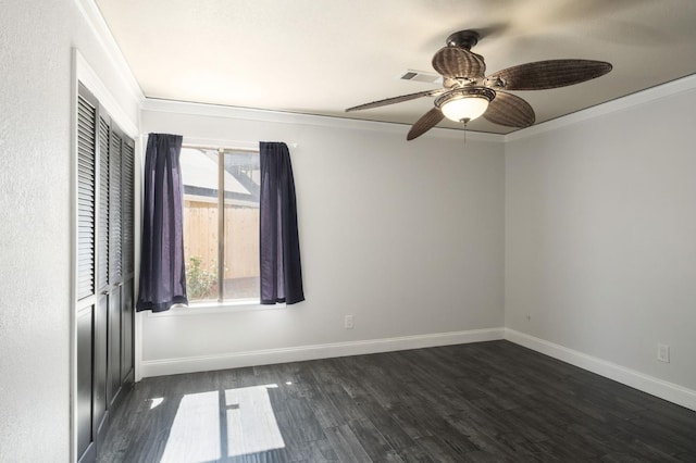 8501 N Akron Ave, Fresno, CA 93720 - empty room with ornamental molding, dark wood-style flooring, and ceiling fan