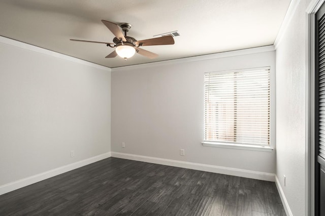 8501 N Akron Ave, Fresno, CA 93720 - empty room with crown molding, a ceiling fan, and dark wood-style flooring