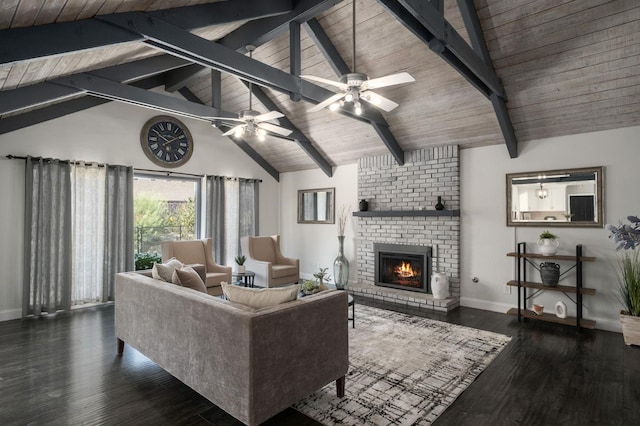 8501 N Akron Ave, Fresno, CA 93720 - living area with a fireplace, wood ceiling, wood finished floors, and ceiling fan