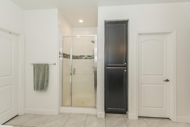 400 Ridge Creek Estates Way, Dinuba, CA 93618 - full bath featuring tile patterned floors, a stall shower, and recessed lighting