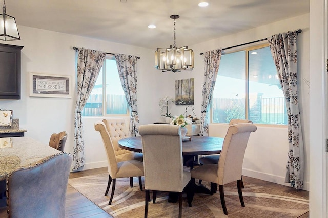400 Ridge Creek Estates Way, Dinuba, CA 93618 - dining area with a chandelier, light wood-style floors, and recessed lighting