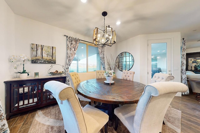 400 Ridge Creek Estates Way, Dinuba, CA 93618 - dining area with a chandelier, wood finished floors, and recessed lighting