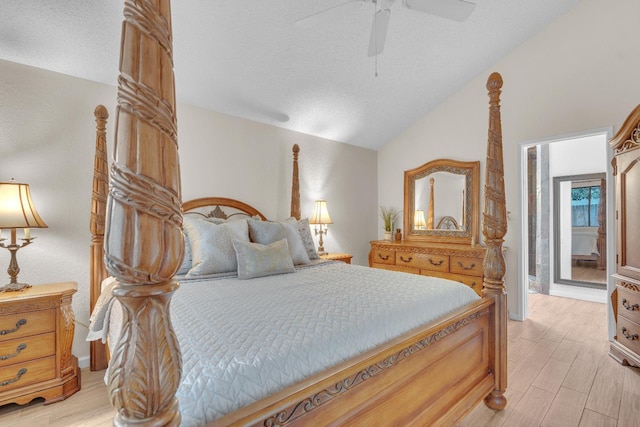 1750 E Deyoung, Fresno, CA 93720 - bedroom with vaulted ceiling, light wood finished floors, ceiling fan, and a textured ceiling