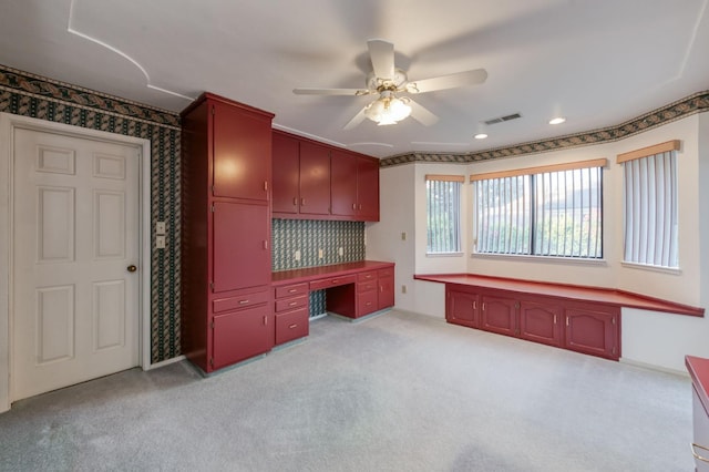 7664 N Kavanagh Ave, Fresno, CA 93711 - unfurnished office with built in desk, light carpet, ceiling fan, and recessed lighting