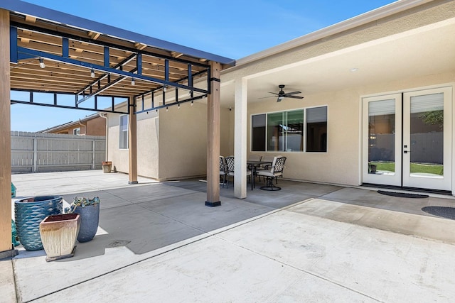 2421 N Cabrenet Pl, Hanford, CA 93230 - view of patio / terrace featuring french doors, a ceiling fan, and outdoor dining space