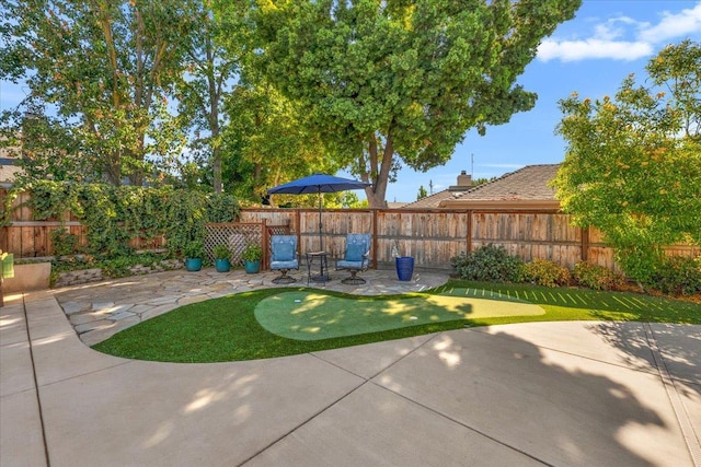3251 W Magill Ave, Fresno, CA 93711 - fenced backyard with an area to practice putting and a patio
