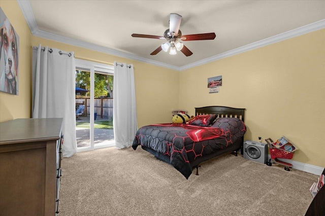 3251 W Magill Ave, Fresno, CA 93711 - carpeted bedroom with access to exterior, ornamental molding, and a ceiling fan