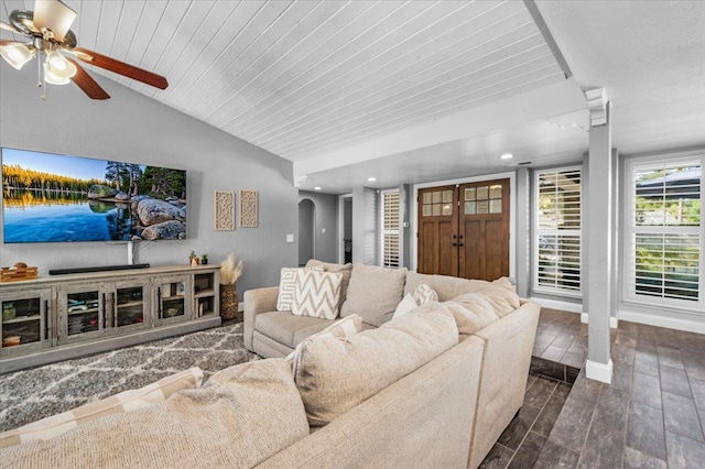3251 W Magill Ave, Fresno, CA 93711 - living area with lofted ceiling, a ceiling fan, recessed lighting, and dark wood-type flooring