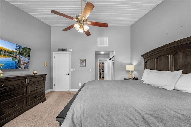 3251 W Magill Ave, Fresno, CA 93711 - bedroom featuring light carpet, high vaulted ceiling, and a ceiling fan