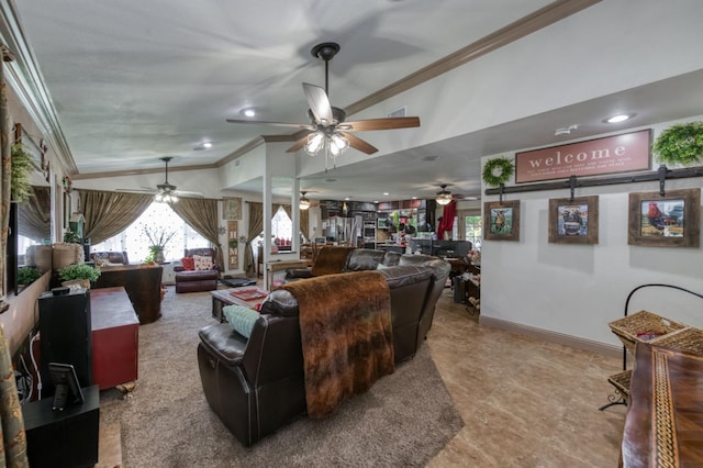 365 Stanford Ave, Clovis, CA 93611 - living area featuring ornamental molding, ceiling fan, and recessed lighting