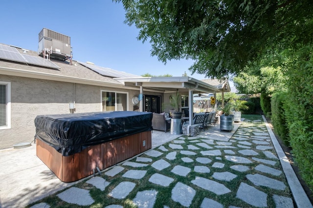 365 Stanford Ave, Clovis, CA 93611 - fenced backyard featuring a hot tub, a patio, and area for grilling