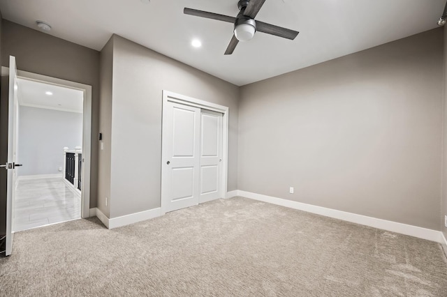 7160 W Dovewood Ln, Fresno, CA 93723 - unfurnished bedroom with carpet floors, a closet, recessed lighting, and a ceiling fan