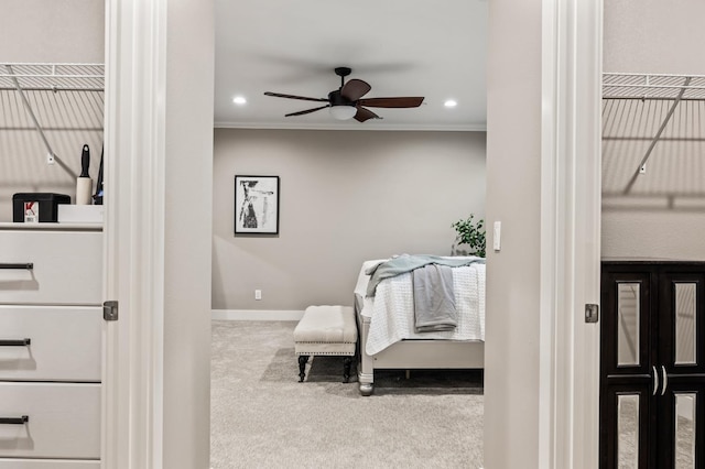 7160 W Dovewood Ln, Fresno, CA 93723 - sitting room with ceiling fan, carpet, ornamental molding, and recessed lighting