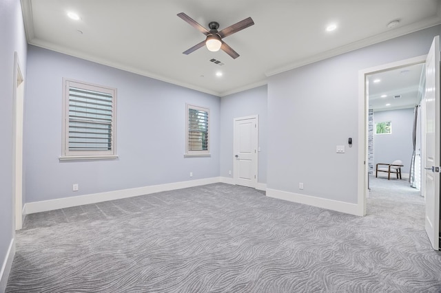 7160 W Dovewood Ln, Fresno, CA 93723 - spare room with ceiling fan, light carpet, recessed lighting, crown molding, and a smoke detector