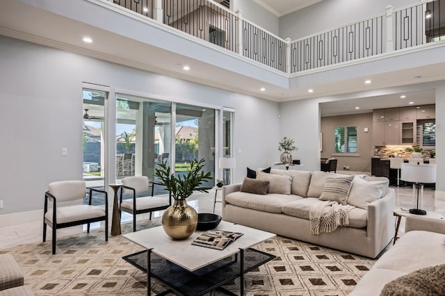 7160 W Dovewood Ln, Fresno, CA 93723 - living area with a high ceiling and recessed lighting
