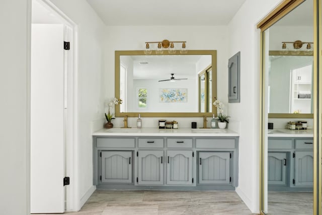 9098 San Gabriel Rd, Atascadero, CA 93422 - full bathroom with double vanity and ceiling fan