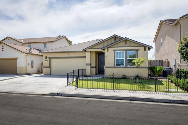 7173 N Shiraz, Fresno, CA 93722 - view of front of house with a garage, stucco siding, concrete driveway, and board and batten siding