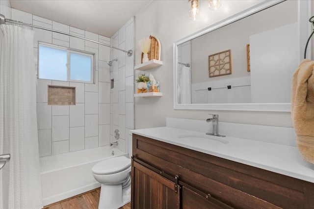 27762 Twin Ponds Rd, Clovis, CA 93619 - full bathroom featuring vanity, shower / bath combo, and wood finished floors