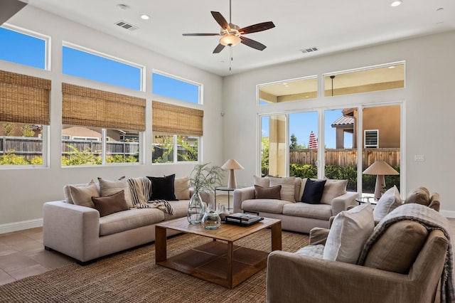998 Highland Rd W, Madera, CA 93636 - living area featuring ceiling fan, recessed lighting, and tile patterned flooring