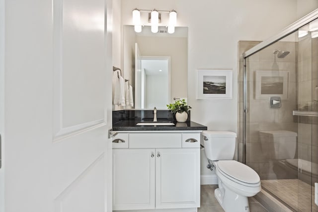 998 Highland Rd W, Madera, CA 93636 - full bathroom with vanity, a stall shower, and tile patterned flooring