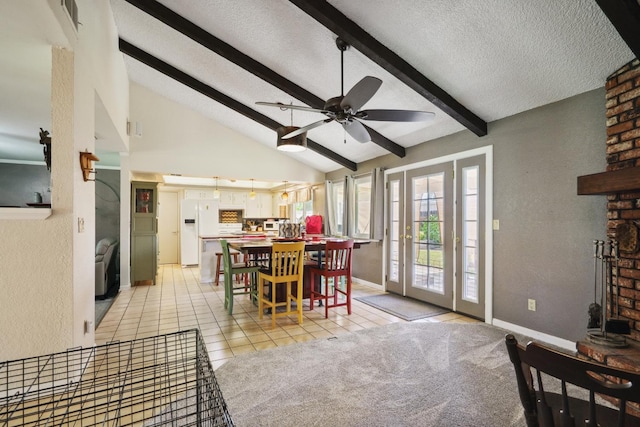 11736 Waverly Rd, Madera, CA 93636 - dining area with a textured ceiling, light tile patterned floors, and a ceiling fan