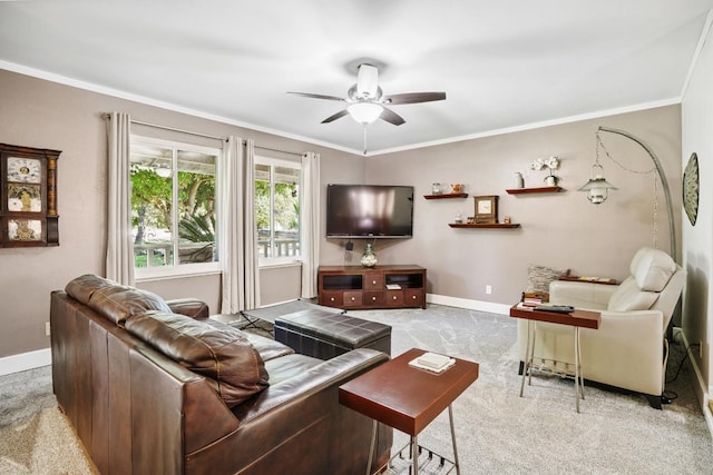 11736 Waverly Rd, Madera, CA 93636 - carpeted living room featuring a ceiling fan and ornamental molding