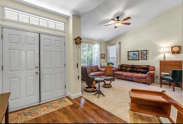 4632 W Minarets Ave, Fresno, CA 93722 - foyer entrance featuring ceiling fan, wood finished floors, plenty of natural light, and lofted ceiling