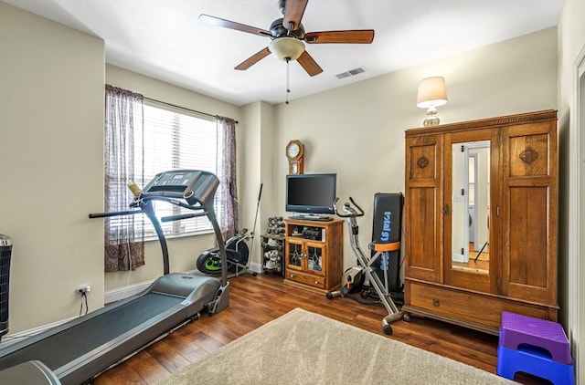 4632 W Minarets Ave, Fresno, CA 93722 - workout area with wood finished floors and ceiling fan