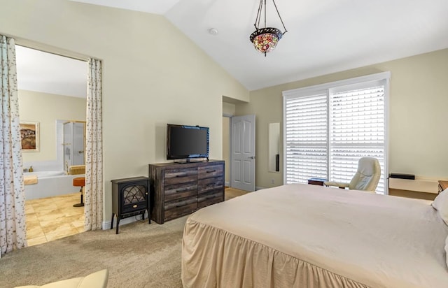 4632 W Minarets Ave, Fresno, CA 93722 - bedroom with vaulted ceiling, carpet, and connected bathroom