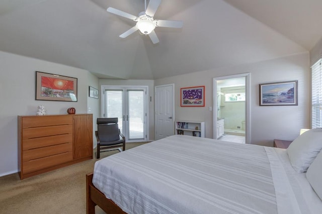 3084 Magnolia Ave, Clovis, CA 93611 - bedroom featuring lofted ceiling, light carpet, ensuite bathroom, and a ceiling fan
