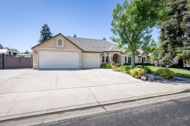3084 Magnolia Ave, Clovis, CA 93611 - view of front facade with stucco siding, a garage, concrete driveway, and a gate