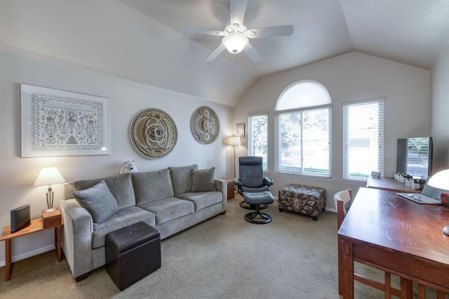 3084 Magnolia Ave, Clovis, CA 93611 - carpeted living area with a ceiling fan and lofted ceiling