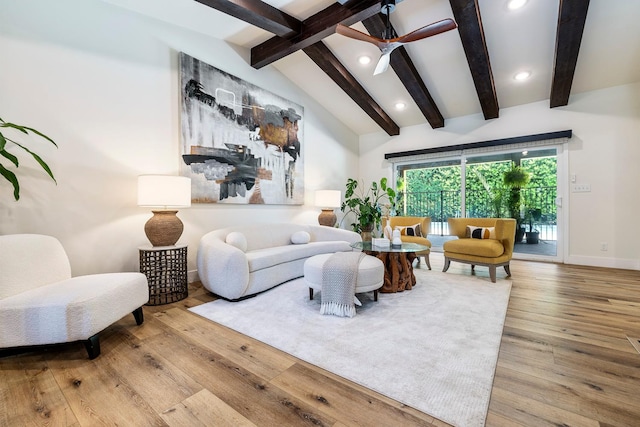 6054 N Kavanagh Ave, Fresno, CA 93711 - living area featuring wood finished floors, recessed lighting, and a ceiling fan