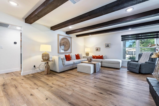 6054 N Kavanagh Ave, Fresno, CA 93711 - living area with light wood-type flooring, recessed lighting, and beam ceiling