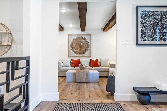 6054 N Kavanagh Ave, Fresno, CA 93711 - hallway with wood finished floors and beamed ceiling