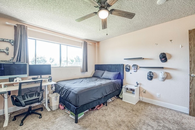 3377 N Bryan Ave, Fresno, CA 93723 - carpeted bedroom featuring a textured ceiling, an office area, and a ceiling fan
