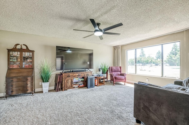 3377 N Bryan Ave, Fresno, CA 93723 - living area featuring ceiling fan, carpet flooring, and a textured ceiling