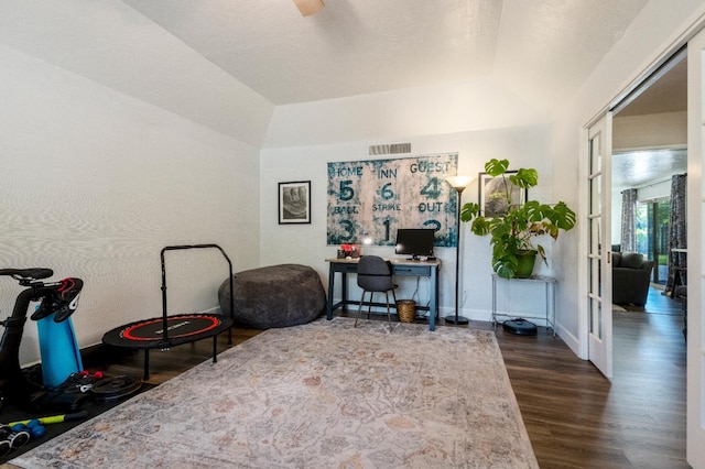 6372 N Benedict Ave, Fresno, CA 93711 - office space with wood finished floors, french doors, and vaulted ceiling
