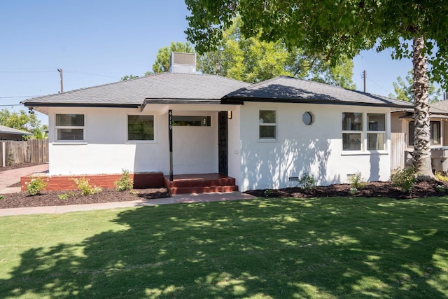 4119 Arden Dr S, Fresno, CA 93703 - view of front of home with stucco siding, a chimney, and a shingled roof