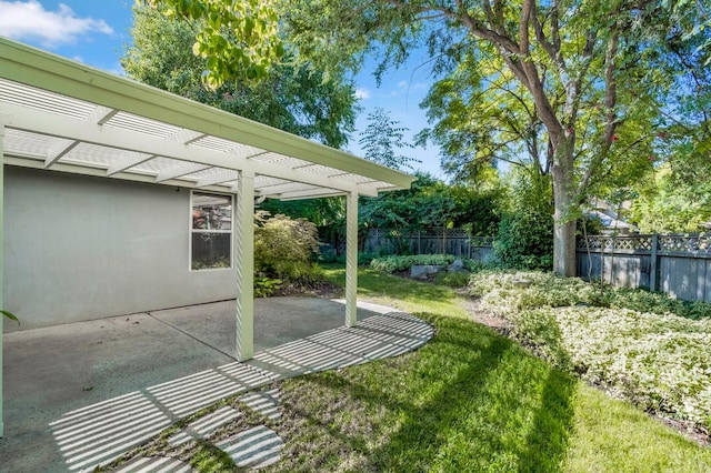 1210 E Province Dr, Fresno, CA 93720 - fenced backyard featuring a pergola and a patio area