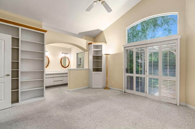 1210 E Province Dr, Fresno, CA 93720 - unfurnished bedroom featuring carpet, lofted ceiling, and a ceiling fan